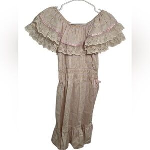 Vintage Sears Girls Off Shoulder Dress Light Pink Eyelet Lace 14